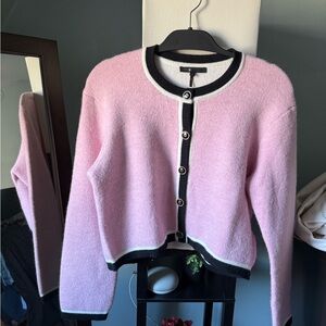 Maje Pink and Black Cardigan Sweater